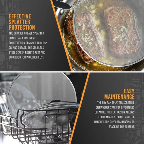 Vista 10 de U.S. Kitchen Supply Juego de 4 protectores de salpicaduras de acero inoxidable (13, 11.5, 10, 8 pulgadas), cubierta de malla fina, grasa y aceite