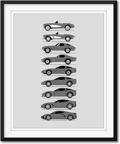 Vista 8 de Idea Network Póster hecho a mano compatible con Chevy Corvette Generations (perfil lateral) impresión de Chevrolet (C1 C2 C3 C4 C5 C6 C7 C8) – Rojo