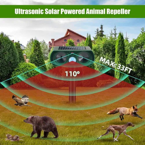 Vista 2 de Paquete de 4 repelentes de animales ultrasónicos solares para exteriores, dispositivos repelentes de ciervos impermeables activados por movimiento