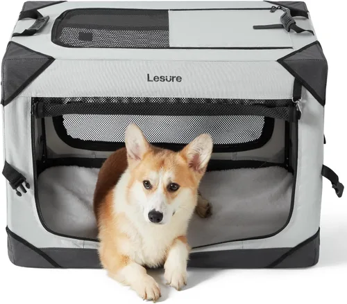 Vista 12 de Lesure Jaula Plegable para Perros - Perrera de Viaje Portátil para Perros Medianos, Jaula para Mascotas de 4 Puertas con Ventanas de Malla