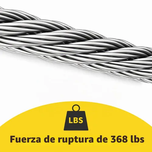 Vista 3 de Cable de alambre de 1/16 de pulgada, cable de acero inoxidable 304 de 100 pies con 50 fundas de engarzado, grado aeronáutico, hebra de 7x7