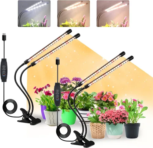 Vista 11 de SDOVUERC Luces de cultivo de 4 cabezales para plantas de interior, lámparas LED de espectro completo con clips y cables de 120 pulgadas para cultivo