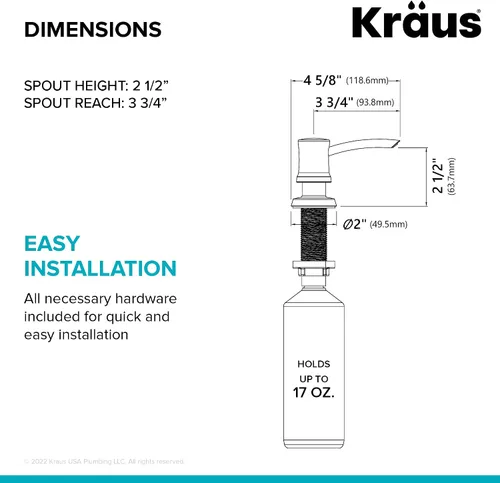 Vista 6 de Dispensador de jabón y loción de cocina Kraus en acero inoxidable libre de manchas, KSD-54SFS Acero inoxidable sin manchas.