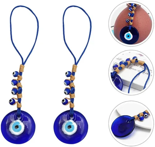 Vista 6 de 2 piezas de decoración de mal de ojo azul colgante turco de cuentas de Nazar colgante decorativo de ojo turco de la suerte llavero Feng Shui
