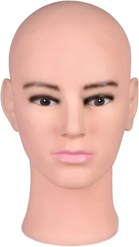 Vista 10 de Cabeza de maniquí calvo masculina para hacer pelucas, sombrero y gafas, cabeza de cosmetología profesional, color beige, sin maquillaje