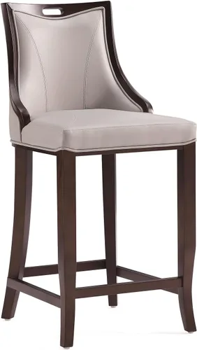 Vista 20 de Manhattan Comfort Emperor Taburetes de bar de cuero vegano con respaldo, acolchado de espuma y marco de madera de haya maciza, taburete de bar bronce