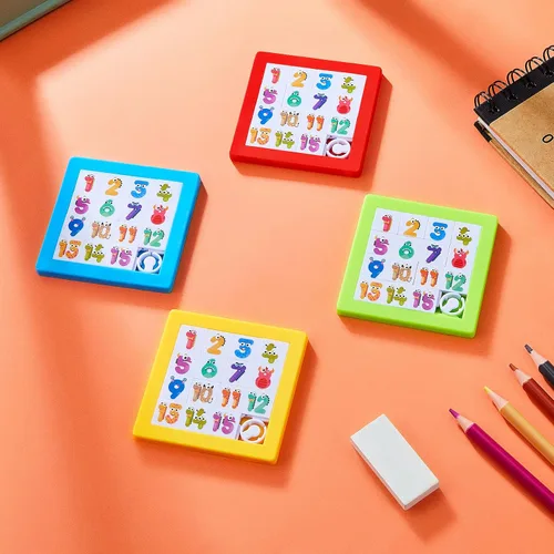 Vista 6 de Sumind 8 rompecabezas de diapositivas para niños, juego de rompecabezas de 15 números coloridos, bloques de coeficiente intelectual de plástico
