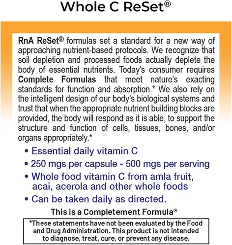 Vista 3 de RnA ReSet Suplemento de vitamina C integral Whole C Reset, 60 cápsulas