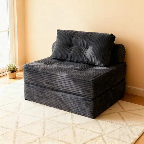 Vista 10 de Nigoone Sofá Cama Futón, Silla Plegable Versátil para Dormir con Almohada, Espuma Viscoelástica de Soporte, Tela de Pana Suave, Sofá de Piso Negro