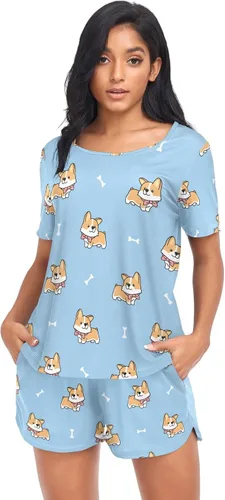 Vista 7 de Ollabaky Conjunto de pijama de perro de animales para mujer, conjunto de pijama de manga corta, conjunto de descanso para mujer Multi 01