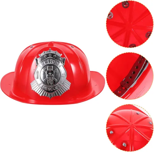 Vista 2 de VICASKY Sombrero de bombero, casco de bombero para niños, casco duro de plástico duro, casco de jefe de bomberos, accesorio de disfraz de cosplay