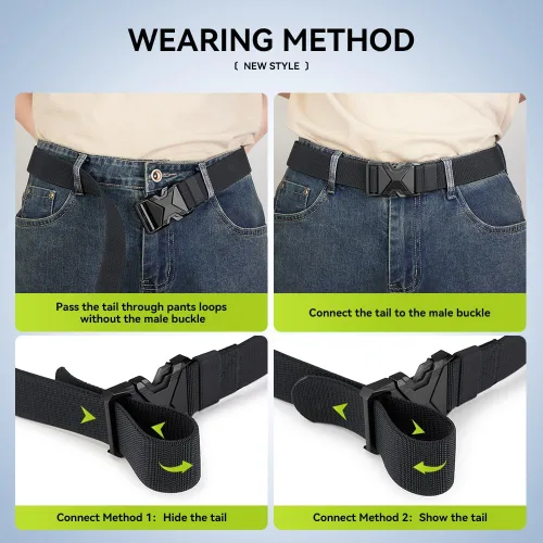 Vista 3 de VANNANBA Cinturón militar táctico para hombre, cinturón de senderismo elástico de nailon de 1.5 pulgadas con hebilla de cinturón de seguridad