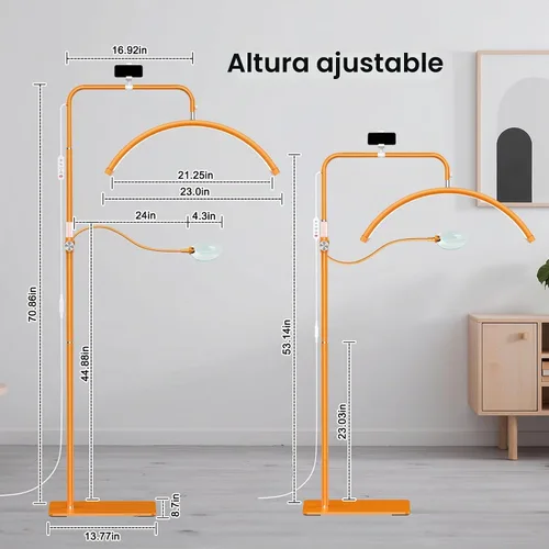 Vista 6 de AURELLE Half Moon Luz para Pestañas - Lámpara de Pie LED Ajustable para Pestañas con Lupa 4X y Soporte para Teléfono para Extensiones de Pestañas