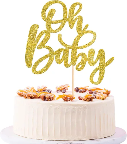 Vista 25 de 24 piezas Oh Baby Cupcake Toppers Glitter Baby Shower Cupcake Picks Reveal Género Decoración de Pasteles para Baby Shower Niños Niñas Fiesta de Azul