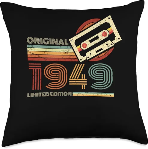 Vista 4 de Retro Limited Edition 1949 Cassette Tape 75th Birthday Throw Pillow