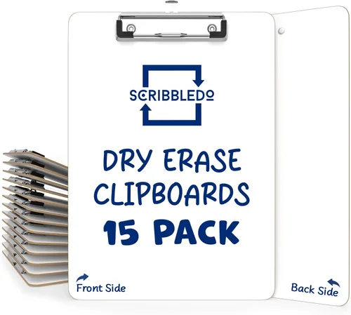 Vista 10 de SCRIBBLEDO - Portapapeles de borrado en seco para oficina y escuela, doble cara, 9 x 12 pulgadas Reinforced Clip & Latch, Sturdy Hardboard Build