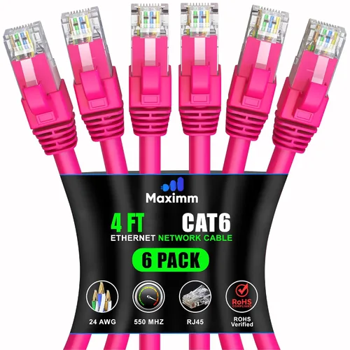 Vista 91 de Maximm Cable Ethernet Cat 6 de 0.6 pies (paquete de 6) – Cable LAN de alta velocidad, cable de Internet, cable de conexión y cable de red – UTP