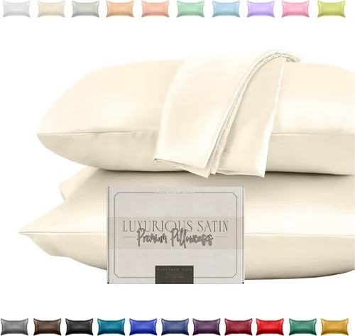 Vista 22 de Elegant Comfort Juego de 2 fundas de almohada de satén sedosas y lujosas para una piel y cabello más saludables, cierre con cremallera oculta