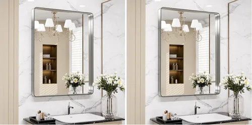 Vista 86 de LOAAO 20x16 Pulgadas Espejo de Baño con Marco de Metal Negro para Pared, Espejo de Tocador de Baño de Estilo Granja, Espejo Grande Rectangular