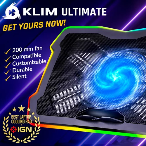 Vista 2 de KLIM Ultimate - Almohadilla de refrigeración RGB para laptop con borde LED, nuevo - Enfriador para laptop para juegos - Ventilador alimentado por