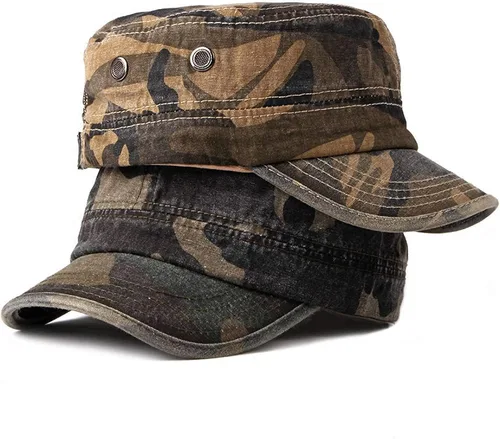 Vista 2 de Gorra unisex militar para hombre y mujer, con parte superior plana, ajustable, camuflaje