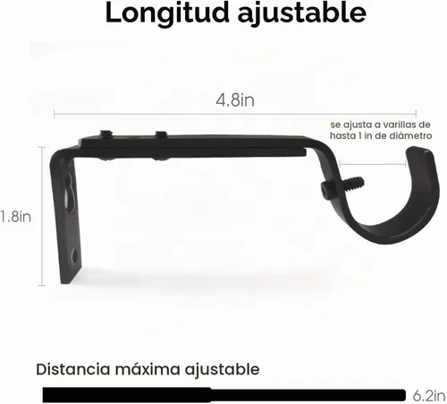 Vista 3 de IHRDNNR Soportes de barra de cortina ajustables resistentes para barras de 7/8 o 1 pulgada, juego de 3 (negro)