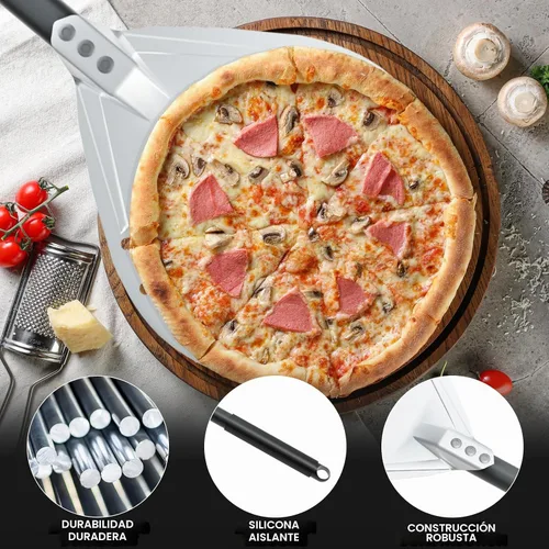 Vista 3 de Kit de accesorios para horno de pizza de 4 piezas, incluye cáscara de pizza perforada de 12 pulgadas, cáscara redonda de torneado de pizza de 9