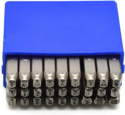 Vista 45 de Juego de 27 sellos de acero resistente con letras mayúsculas de 3/64" 1mm, kit de punzones de alfabeto para estampado a mano de caracteres, código