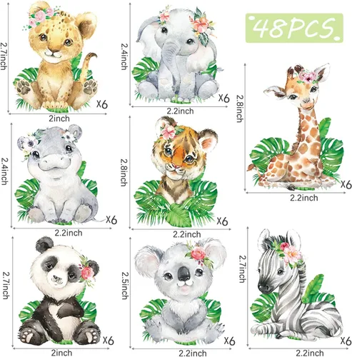 Vista 3 de 48 adornos para cupcakes Wild One Animal – Safari en la selva y decoración de fiesta para safari temática de animales, fiesta de cumpleaños