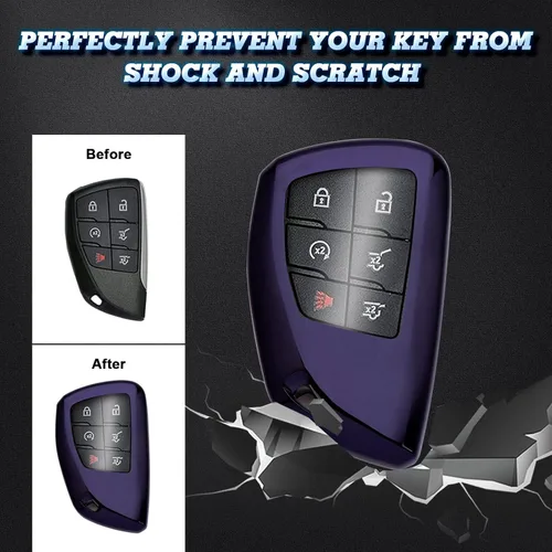 Vista 4 de Xotic Tech - Carcasa para llavero de TPU suave, llave de entrada inteligente sin llave, Tipo 1, morado y negro