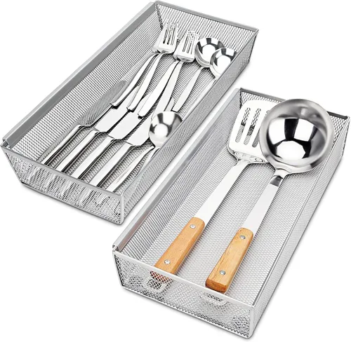 Vista 8 de Smgmg Organizador de cajones de cubiertos, organizador de cubiertos para cajón, paquete de 6 organizadores de utensilios para cajones de cocina