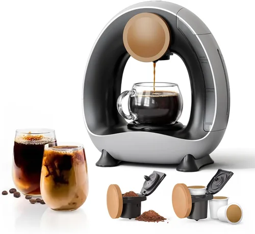 Vista 10 de Cafetera de una sola porción 2 en 1, cafetera rápida de 1400 W para cápsulas K-Cup y café molido, cafetera americana y de té de un solo toque con 2