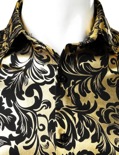 Vista 3 de ZEROYAA Men's Luxury Paisley Floral Printed Button Down Shirt Zhcl36-negro oro
