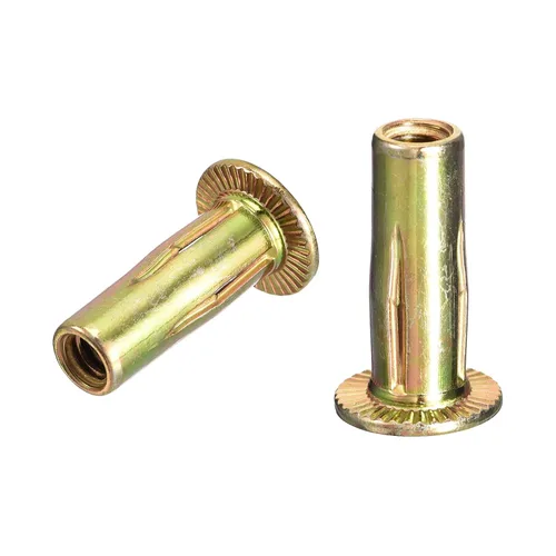 Vista 13 de uxcell Tuercas remachadoras multiagarre 1/4-20, 5 piezas de vástago preabombado cabeza plana roscada tuerca de inserción chapada en zinc dorado
