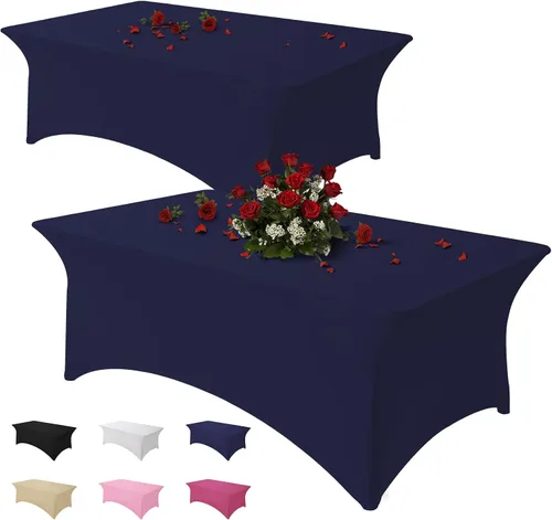 Vista 28 de Famstar Paño de Mesa Negro de 4 Pies de Elastano, Paño de Mesa Ajustado para Mesas Rectangulares, Fundas Elásticas Lavables Sin Arrugas