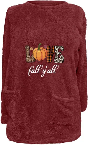 Vista 2 de Ropa de invierno para mujer, suéter de Navidad de moda, casual, suelto, con cuello redondo, sudadera con bolsillos
