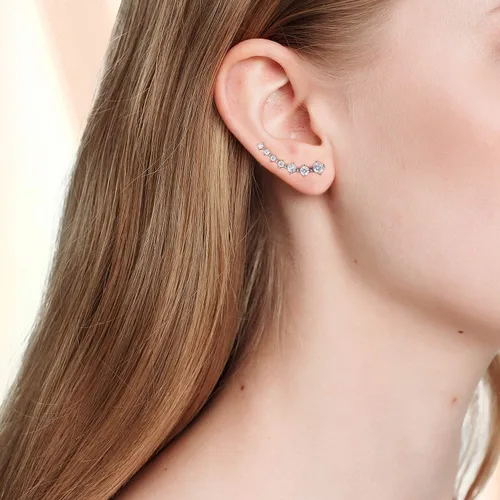 Vista 4 de Esberry Aretes de plata de ley 925 con circonita cúbica de imitación de diamante, aretes hipoalergénicos, regalo para mujeres y niñas, Plata de ley