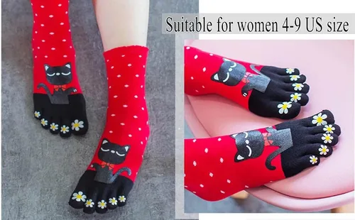 Vista 4 de Women's Cotton Toe Socks,five Finger Socks,Funny and Funky cartoon theme sport Toe Socks