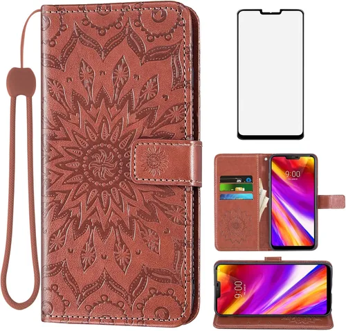 Vista 11 de Funda de teléfono para LG G7 ThinQ Wallet con protector de pantalla de vidrio templado y funda de cuero con soporte para tarjetas LGG7 One G 7 Plus