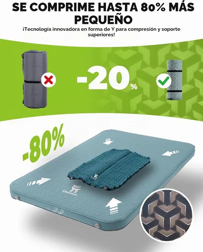 Vista 3 de Colchoneta autoinflable de 4 pulgadas de grosor con espuma, colchón de campamento de aire, innovadora estructura telescópica en forma de Y