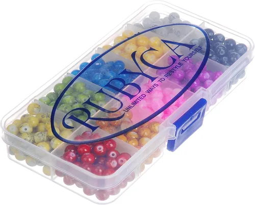 Vista 2 de RUBYCA Kit de cuentas redondas de vidrio checo para fabricación de joyas con caja de contenedores (600 piezas de 0.236 in de colores surtidos)