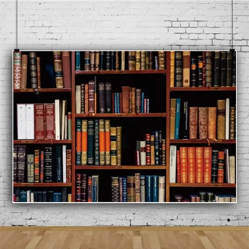Vista 4 de Estantería de poliéster de 7 x 5 pies para el regreso a la escuela, biblioteca vintage, biblioteca, oficina de enseñanza en línea, video de YouTube