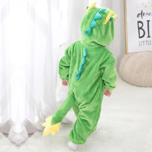 Vista 5 de Wrrkayly Mameluco de franela con capucha para bebé niño y niña, con cremallera de animales de dibujos animados, traje de invierno cálido, disfraz