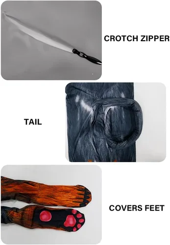 Vista 5 de Disfraz de animal para hombre con estampado de cola grande, overol peludo de elastano para cosplay, fiesta de Halloween
