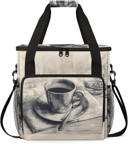 Vista 8 de Bolsa de viaje para cafetera con forma de donut para Keurig K-Mini/K-Mini Plus con aislamiento impermeable con bolsillos para K-Cup portátil de una