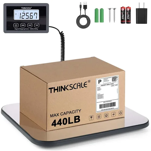 Vista 7 de THINKSCALE Báscula de envío, báscula postal digital de 440 lb/1 oz para pequeñas empresas, LCD retroiluminado grande con soporte/tara, báscula