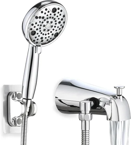 Vista 12 de Caño de bañera deslizante con desviador, ducha de mano de alta presión, 8 ajustes, grifo de bañera de metal con rociador, níquel cepillado