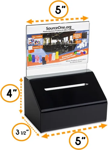 Vista 4 de SOURCEONE.ORG Donación resistente de acrílico/urna con cerradura y soporte para letreros