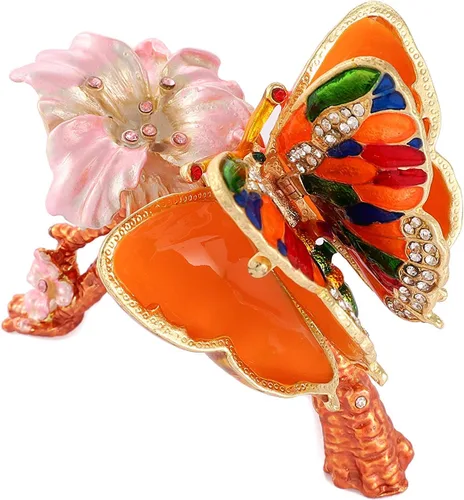 Vista 2 de QIFU Pintado a mano esmaltado colorido mariposa joyería baratija caja con bisagras regalo único para la decoración del hogar