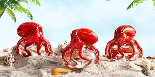 Vista 7 de EUSTUMA Adorno de figura de pulpo de vidrio soplado a mano, adorno de animales marinos para acuario de pecera, colección de animales marinos